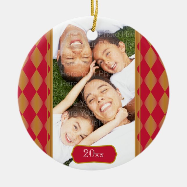 Monogramm-Harlekin: Rot u. Gold Keramik Ornament (Vorne)