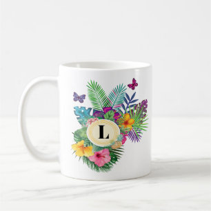 Monogramm hawaiianische tropische Blume und Schmet Kaffeetasse