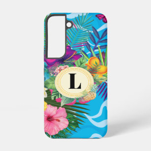 Monogramm hawaiianische tropische Blume und Schmet Samsung Galaxy Hülle