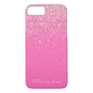 Monogramm-heißes Rosa und Glitzer-Schein Case-Mate iPhone Hülle