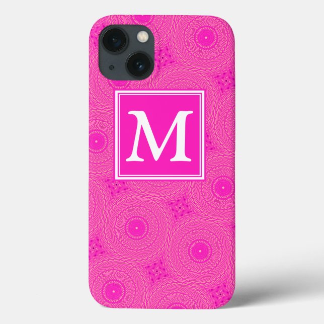 Monogramm heißrosa Kreismuster Case-Mate iPhone Hülle (Rückseite)