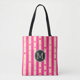 Monogramm Heißrosa Streifen Modernes Herz Muster