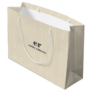 Monogramm Hellbeiger Jute Grau Typografie Große Geschenktüte