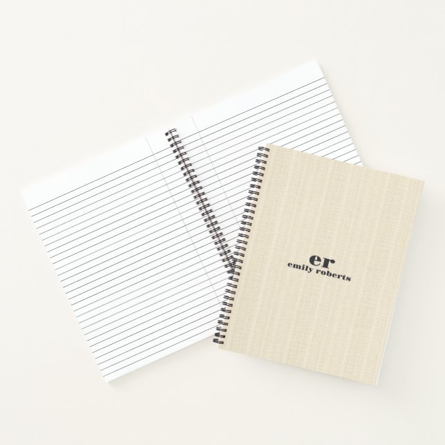 Monogramm Hellbeiger Jute Grau Typografie Notizbuch (Innenseite)