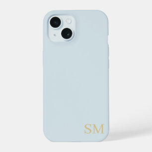Monogramm Hellblau Gold Minimalistische Initialen iPhone 15 Hülle