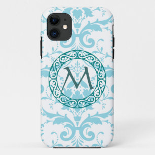 Monogramm-hellblaue Damast iPhone 5 Fall-Abdeckung 11 Hülle