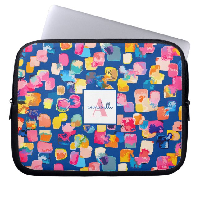 Monogramm Helle Gemalte Abstrakte Personalisierte Laptopschutzhülle (Vorderseite)