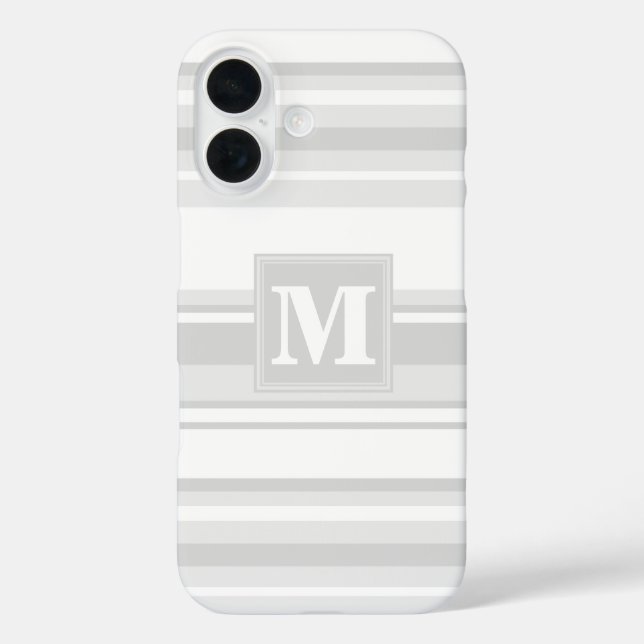 Monogramm hellgraue Streifen Case-Mate iPhone Hülle (Rückseite)