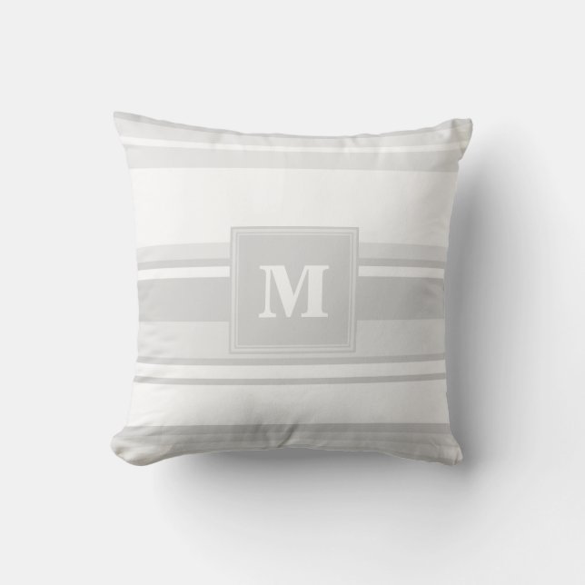 Monogramm hellgraue Streifen Kissen (Vorderseite)