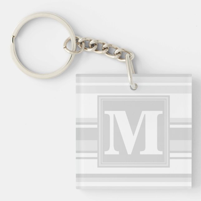Monogramm hellgraue Streifen Schlüsselanhänger (Vorderseite)