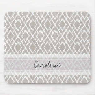 Monogramm hellgraues Stammes- Ikat Diamant-Muster Mousepad
