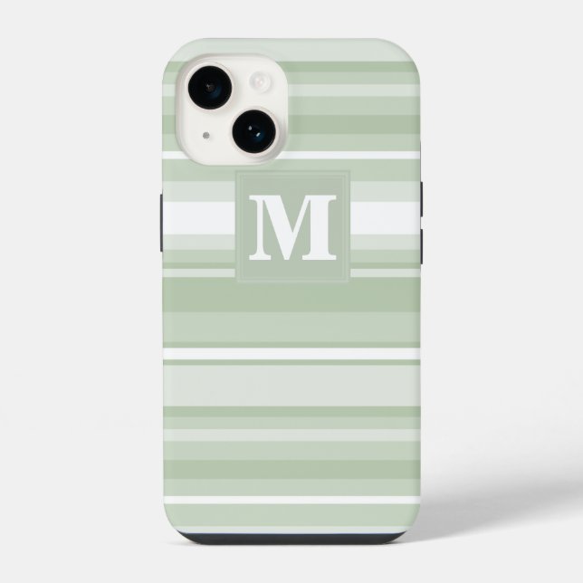 Monogramm hellgrüne Streifen iPhone Hülle (Rückseite)