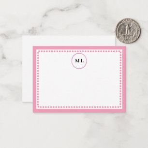 Monogramm Hellrosa gepunkteter Rand individuelle I Mitteilungskarte