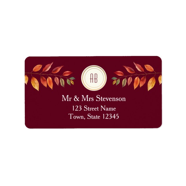 Monogramm-Herbst-Hochzeit-Rücksendeadresse Adressaufkleber (Vorne)