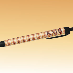 Monogramm Herbst-Plaid-Muster Tinte Kugelschreiber