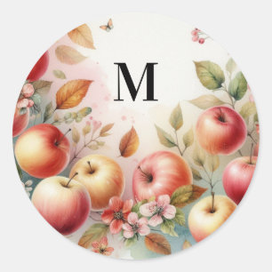 Monogramm Herbstäpfel in Pastellfarben Aquarell Runder Aufkleber