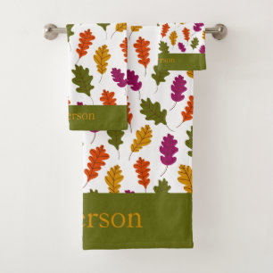Monogramm Herbstblätter Herbstfarben Grün Gelb Badhandtuch Set