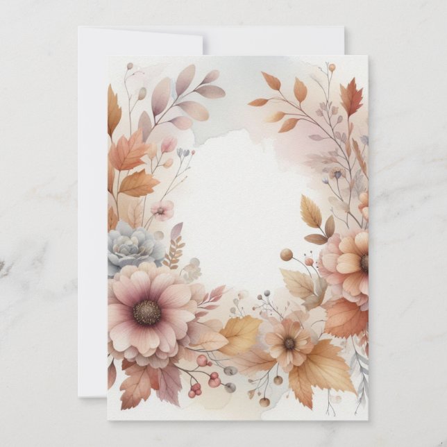 Monogramm Herbstblätter und Blumen Aquarell  Einladung (Vorderseite)