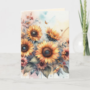 Monogramm Herbstblumen und Sonnenblumen Aquarell Karte