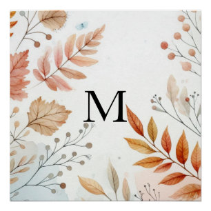 Monogramm Herbstlaub Aquarellfarbe Poster