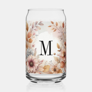 Monogramm Herbstlaub und Blume, Aquarell Dosenglas