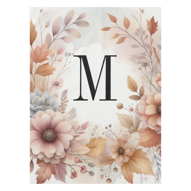 Monogramm Herbstlaub und Blume, Aquarell Tischdecke (Vorderseite)
