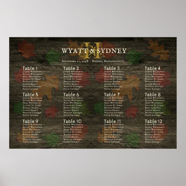 Monogramm-Herbstlaube Dark Wok Table Seekarte Poster (Vorne)