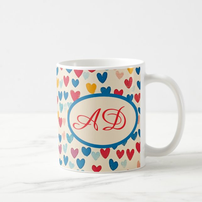 Monogramm, Herz-Geschenk, farbenfroh, modern, kund Kaffeetasse (Rechts)