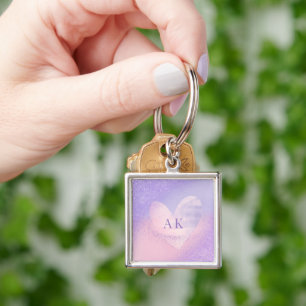 Monogramm Herz mit lila-pinkem Farbverlauf Schlüsselanhänger