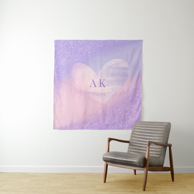 Monogramm Herz mit lila-pinkem Farbverlauf  Wandteppich (Beispiel)