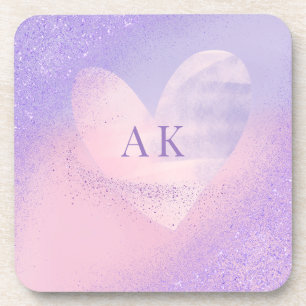 Monogramm Herz mit Lila Rosa Verlauf Getränkeuntersetzer