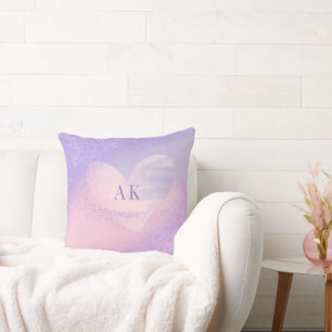 Monogramm Herz mit Lila Rosa Verlauf Kissen