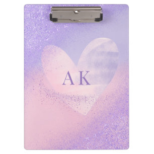 Monogramm Herz mit Lila Rosa Verlauf  Klemmbrett