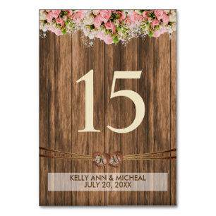 Monogramm Herz mit rosa Rosen Tischnummer