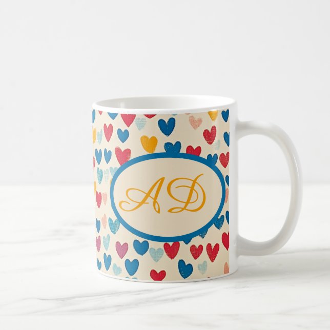 Monogramm Herz, Niedliches Geschenk, farbenfroh un Kaffeetasse (Rechts)