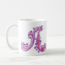 Monogramm Herz und Blume Rosa lila Tasse