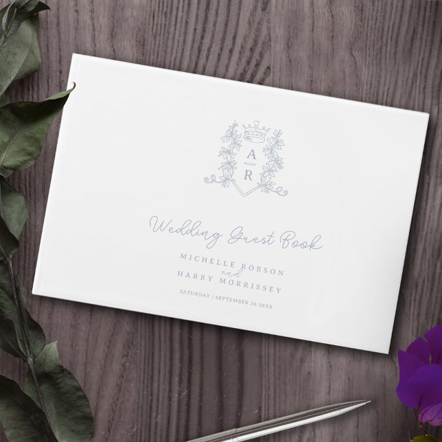 Monogramm Herz Wappen Krone Weißsilber Hochzeit Gästebuch (Von Creator hochgeladen)