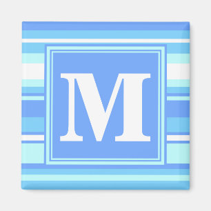 Monogramm himmelblaue Streifen Magnet