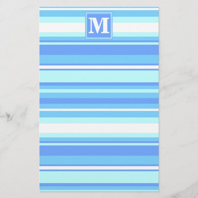 Monogramm Himmelsblau Streifen Briefpapier (Vorderseite)