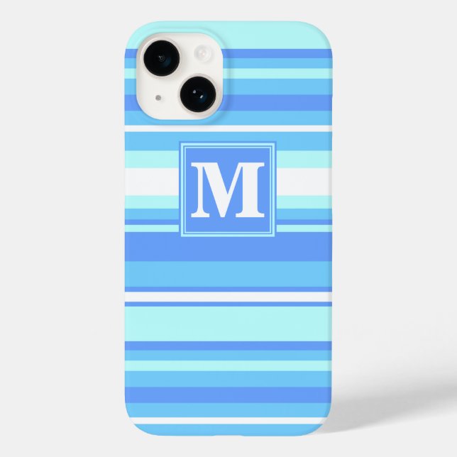 Monogramm Himmelsblau Streifen Case-Mate iPhone Hülle (Rückseite)