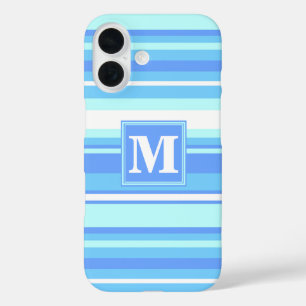 Monogramm Himmelsblau Streifen iPhone 16 Hülle