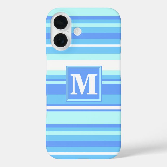 Monogramm Himmelsblau Streifen Case-Mate iPhone Hülle (Rückseite)
