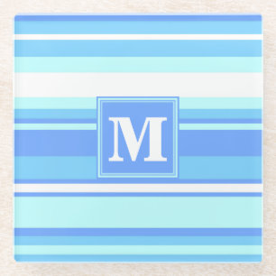 Monogramm Himmelsblau Streifen Glasuntersetzer