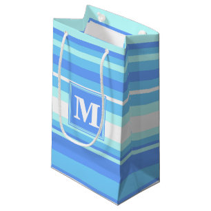 Monogramm Himmelsblau Streifen Kleine Geschenktüte