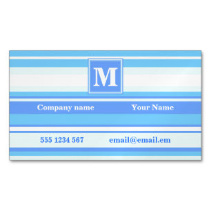 Monogramm Himmelsblau Streifen Magnetische Visitenkarte
