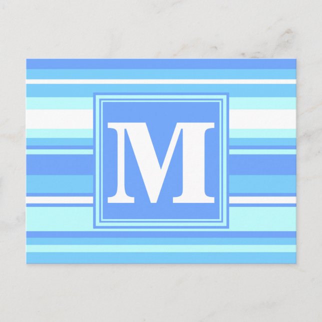 Monogramm Himmelsblau Streifen Postkarte (Vorderseite)