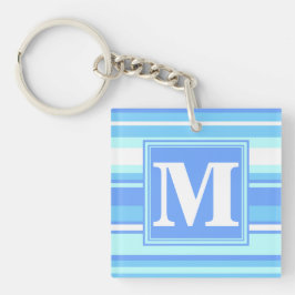 Monogramm Himmelsblau Streifen Schlüsselanhänger