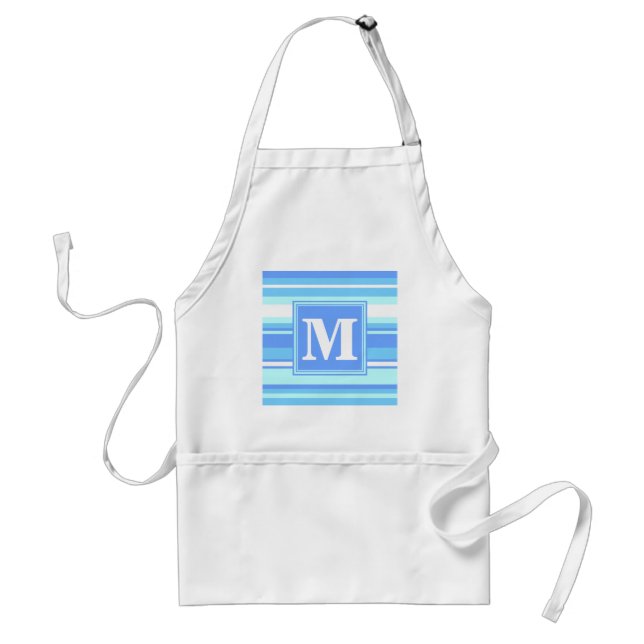 Monogramm Himmelsblau Streifen Schürze (Vorne)