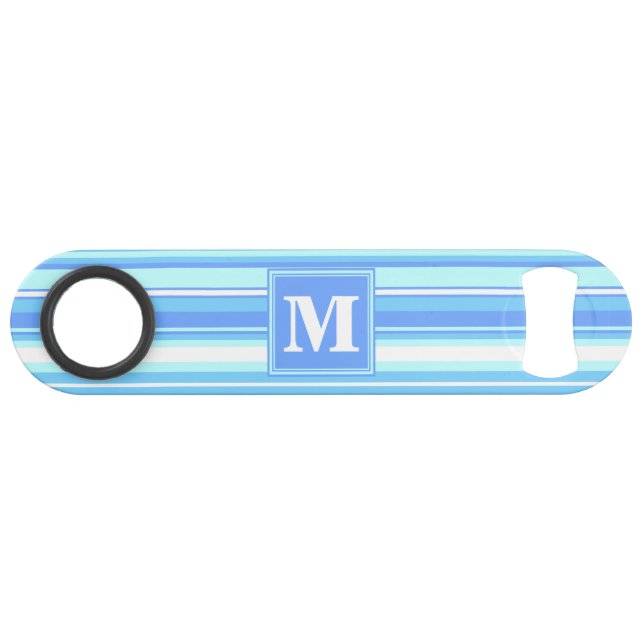 Monogramm Himmelsblau Streifen Speedflaschenöffner (Vorderseite (Horizontal))