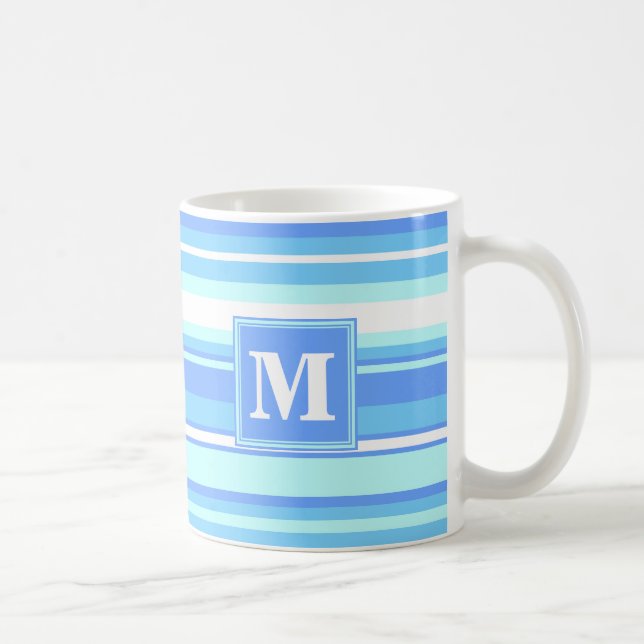 Monogramm Himmelsblau Streifen Tasse (Rechts)
